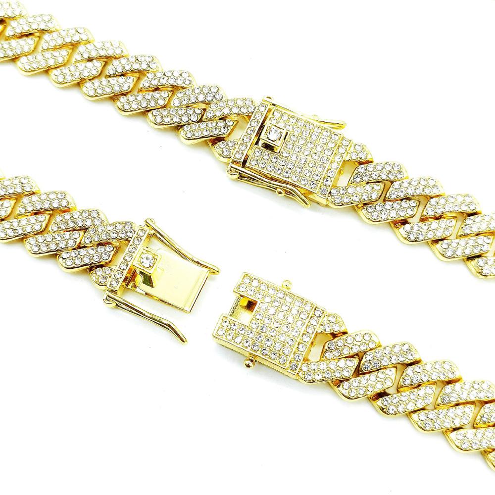 Fashion Men Cuban Link Iced Out Necklace 14MM width Rhinestones Chain Rapper CZ Cuban Chain Necklace Hip Hop Birthday Jewelry