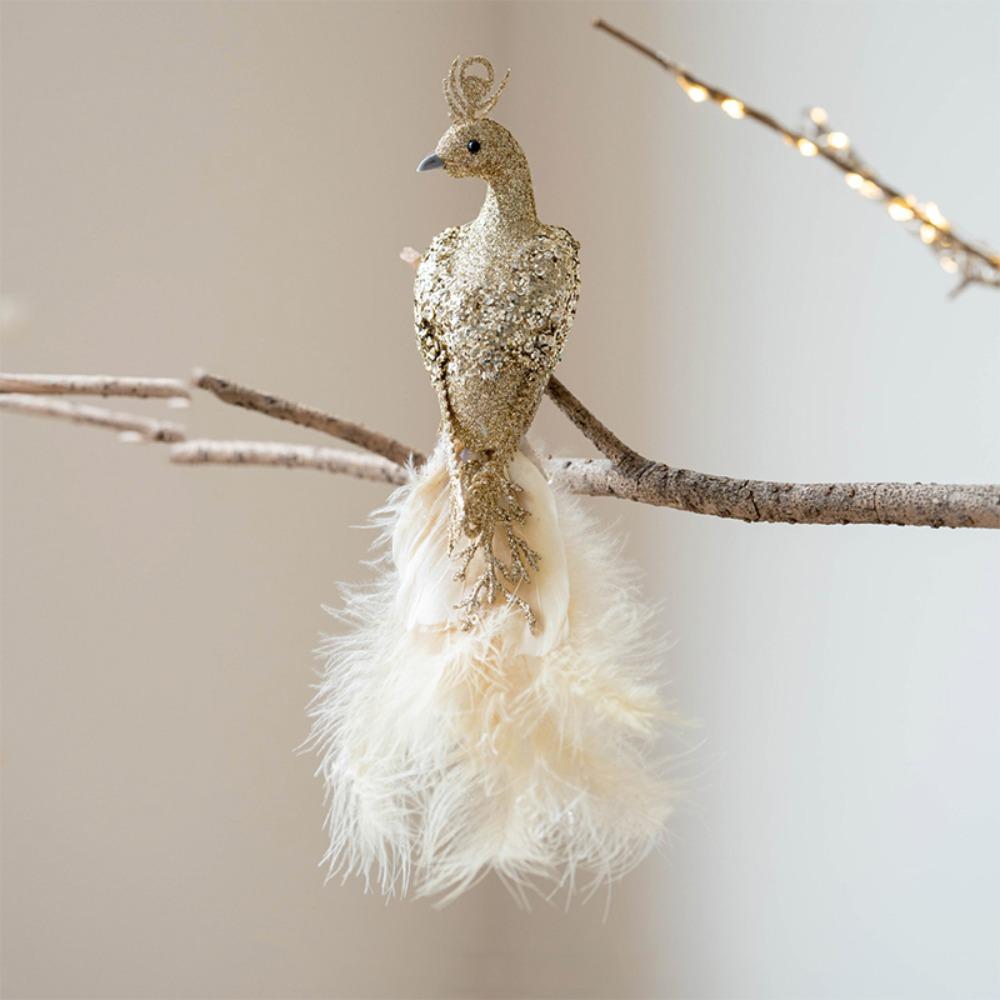 Realistic Feather Bird Hanging Pendant Built-In Clip Faux Peacock Tree Hanging  Home Party
