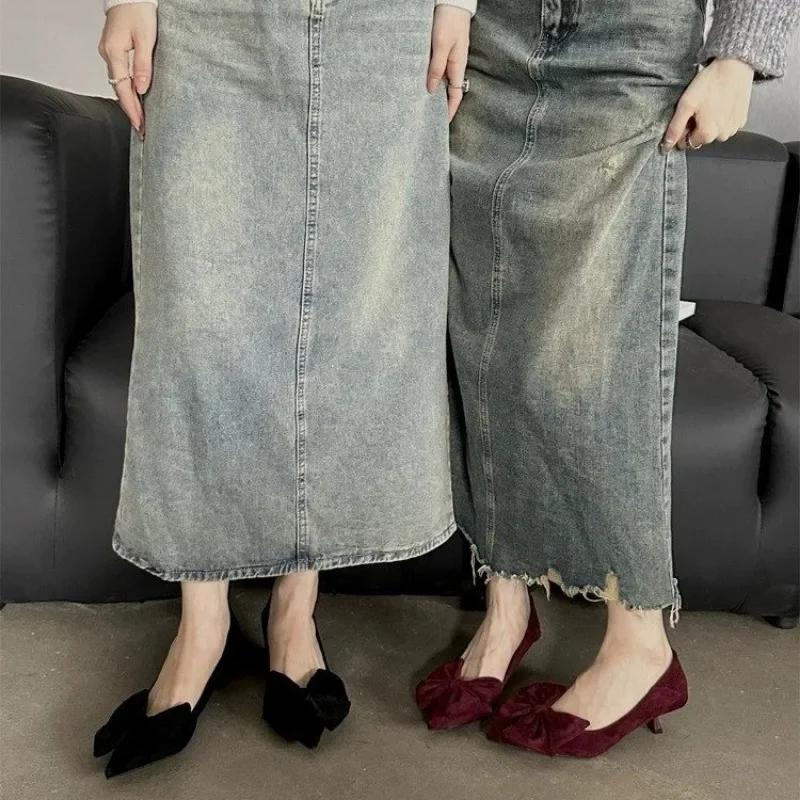 Fashion Elegant Woman Heeled Shoes 2025 Slip On Women's High Heels Fashion Dress Pumps Women Bow Tie Pointed Toe Thin Heels Solid Shoes