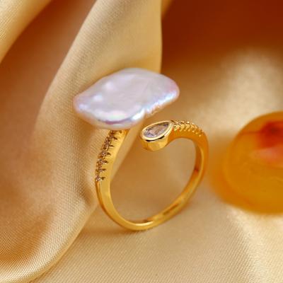 SENIKO 12-16mm Natural Freshwater Pearl Rings For Women Fashion Female Cubic Zirconia CZ Ring Pearl Jewelry Adjustable Ring