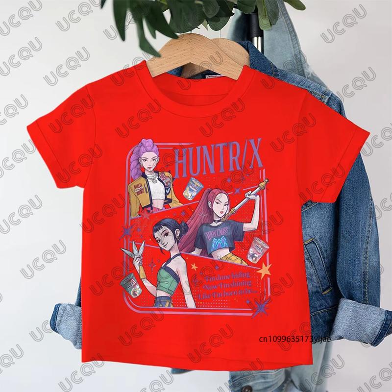 Anime Kpop Demon Hunters Huntrix Print Children Cotton T-shirt Summer Short Sleeve Tees Boys and Girls Clothes Casual Kids Tops
