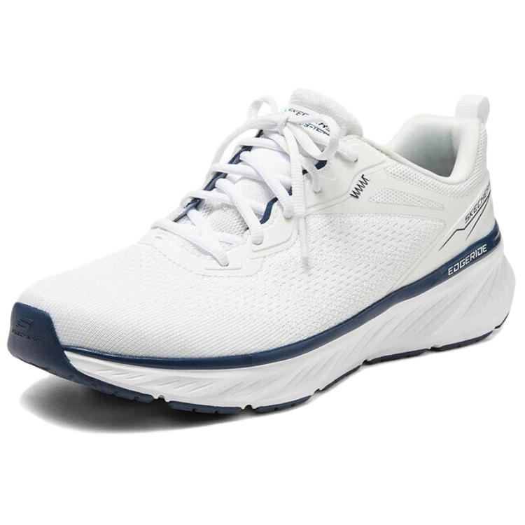 Skechers Edgeride Fabric Comfortable Classic Versatile Fashion Breathable Low-Top Casual Shoes Men Sneakers White Blue 232836-WNV