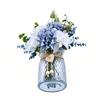 Artificial Flowers with Glass Vase Anti Wilting Anti Fading Realistic Faux Roses for Home Living Room Decor White Blue