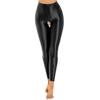 Damen Glänzende Dehnbare Leggings mit offenem Schritt Einfarbig Elastischer Bund Skinny Hose Perfektes Valentinstags-Flitterwochen-Geschenk