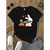 Niedliches T-Shirt mit Hasen- und Karottenprint, Damen, Harajuku-Stil, Kurzarm, lässiges Streetwear-Oberteil, ästhetische Kleidung