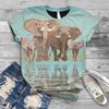 Letní Nové Pánské a Dámské Slon 3D Digitálně Potištěné Kulatý Výstřih Volné Tričko s Krátkým Rukávem Pár Tričko