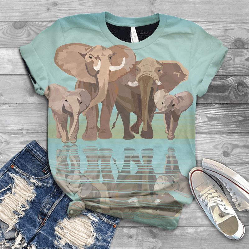 Letní Nové Pánské a Dámské Slon 3D Digitálně Potištěné Kulatý Výstřih Volné Tričko s Krátkým Rukávem Pár Tričko