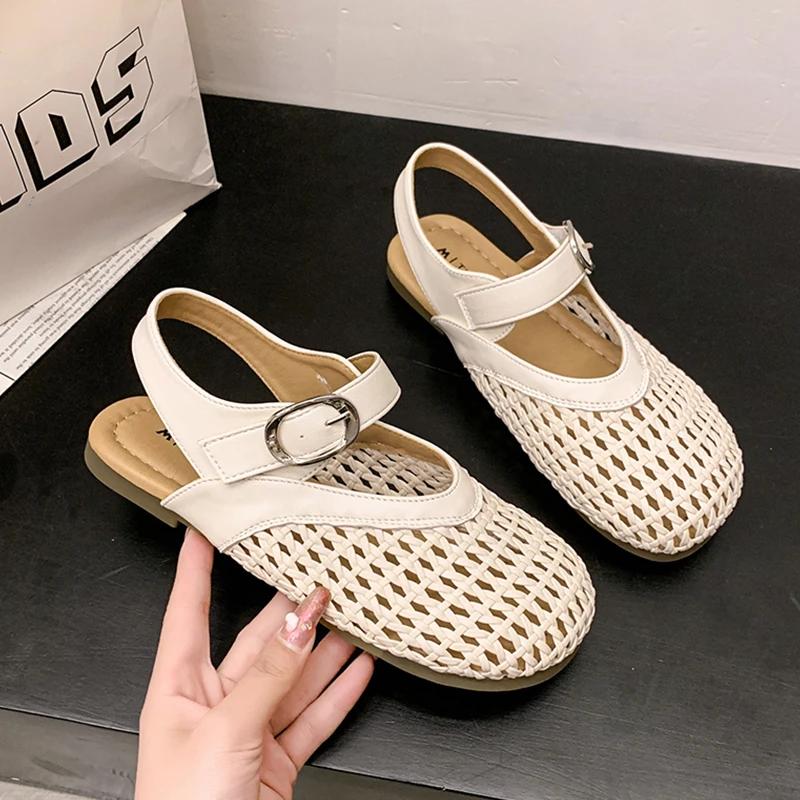 Fashion Weave Hollow Women's Sandals Flats Casual Sport Shoes 2025 Summer Sneaker Woman Trend Dress Beach Shoes Walking Flip Flops Mujer