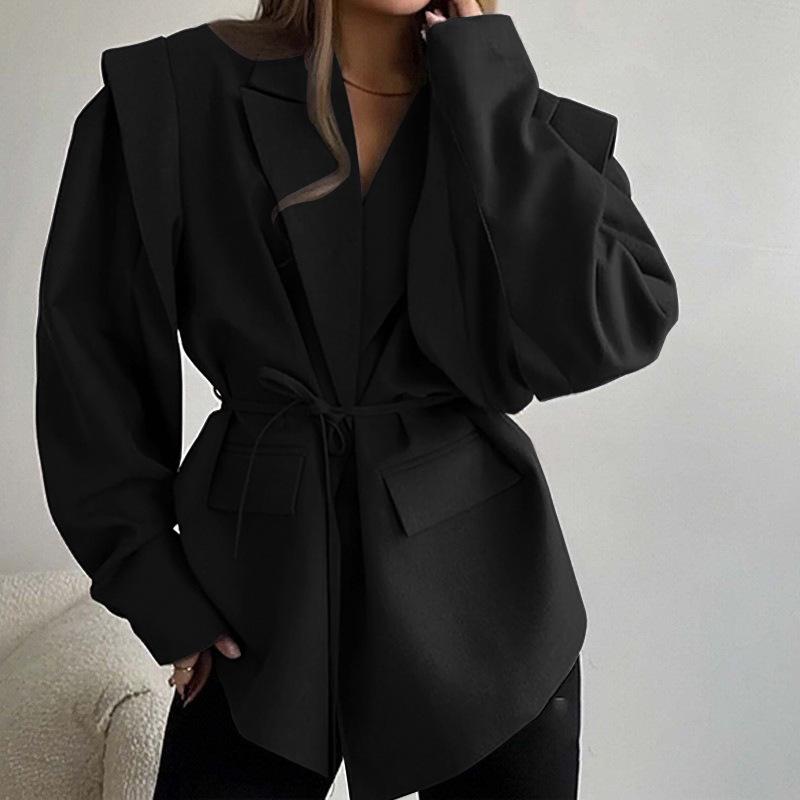 2025 Autumn/Winter European and American Women's Waist-Cinching Lace-Up Loose V-Neck Jacket