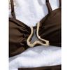 Women's Brown Ribbed Metal Detail Bikini Three-Piece Swimsuit with Skirt Cover-Up