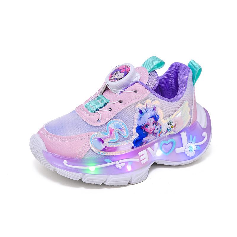 2025 Autumn Cartoon Princess Rotating Mesh Anime Luminous Girls' Sports Shoes