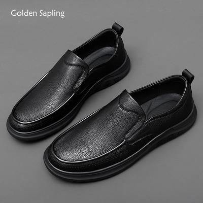 Fashion Golden Sapling Business Men's Casual Shoes Genuine Leather Male Flats Leisure Formal Wedding Loafers Fashion Party Men Moccasins