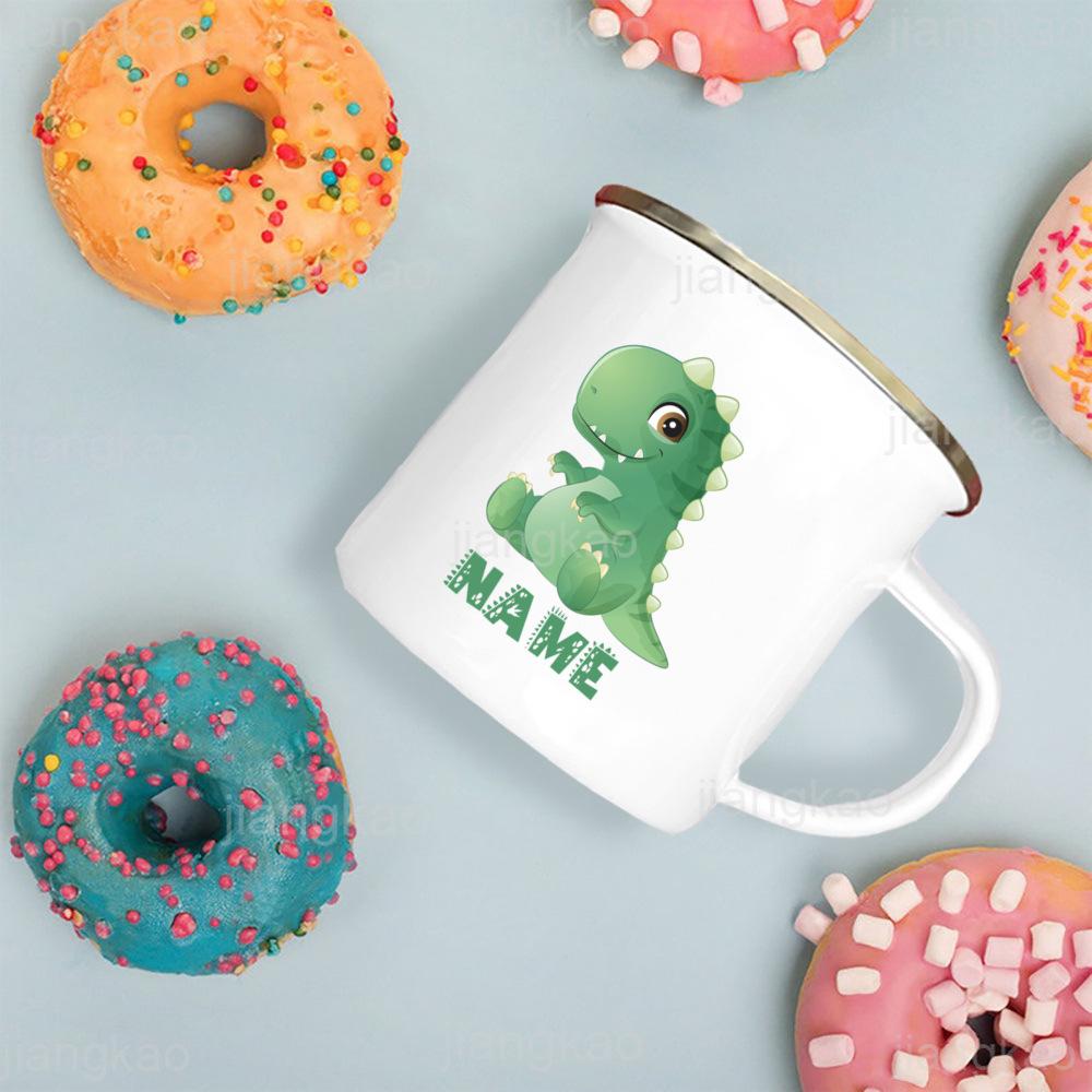 Personalized Kids Mug Hot Chocolate Custom Dinosaur with Name Cup for Boys Girls Handle Mugs Birthday Party Favors Children Gift