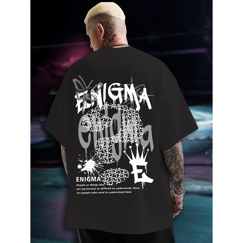 European Size Men's Short-sleeved T-shirt with Multi-text Pattern On the Back