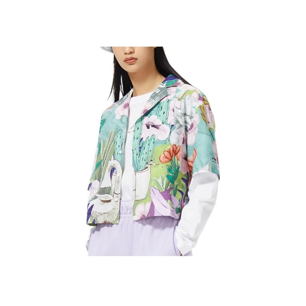 Li Ning Sports Trend Series Floral Letter Print Short Casual Short Sleeve Shirt Women Shirts Multicolor ASHS130-3