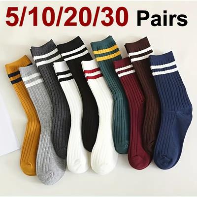 5/10/20/30 Paar Damen gestreifte Mid-Tube-Socken modische Farbabstimmung weich bequem schweißabsorbierend atmungsaktiv lässige Socke