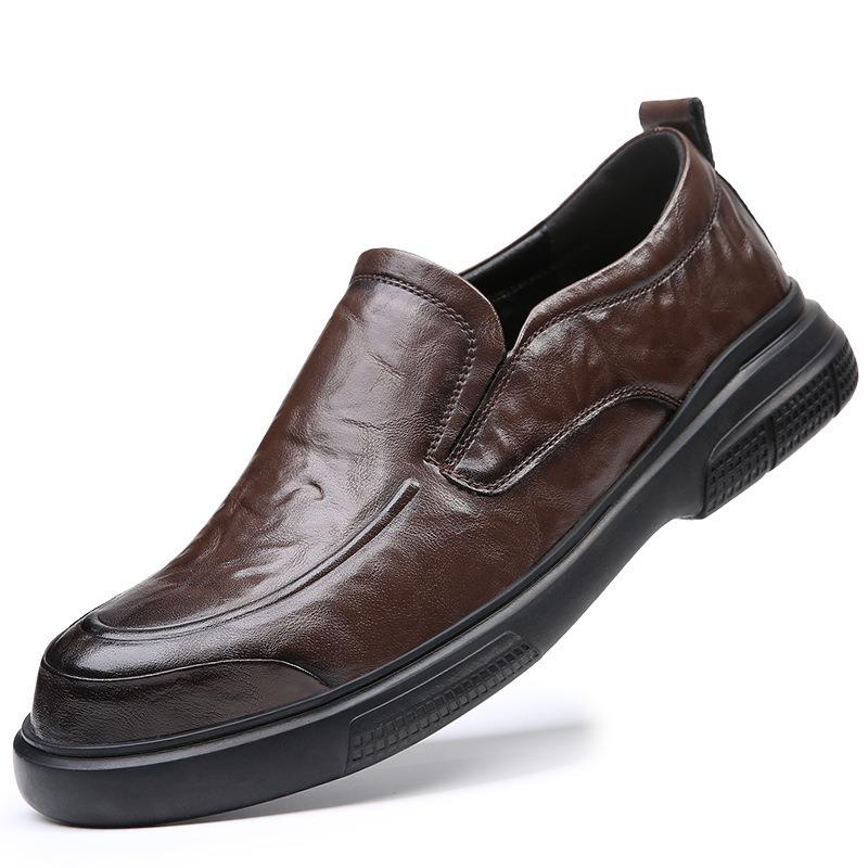 Spring New Leather Men's Shoes One-pedal Business Breathable Casual Leather Shoes Men's Comfortable Foot Cover Dad Shoes