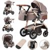 BAZARLAND30.Luxury 3-in-1 Baby Stroller, Portable, Travel, Foldable, Aluminum Frame, for Newborn. Khaki