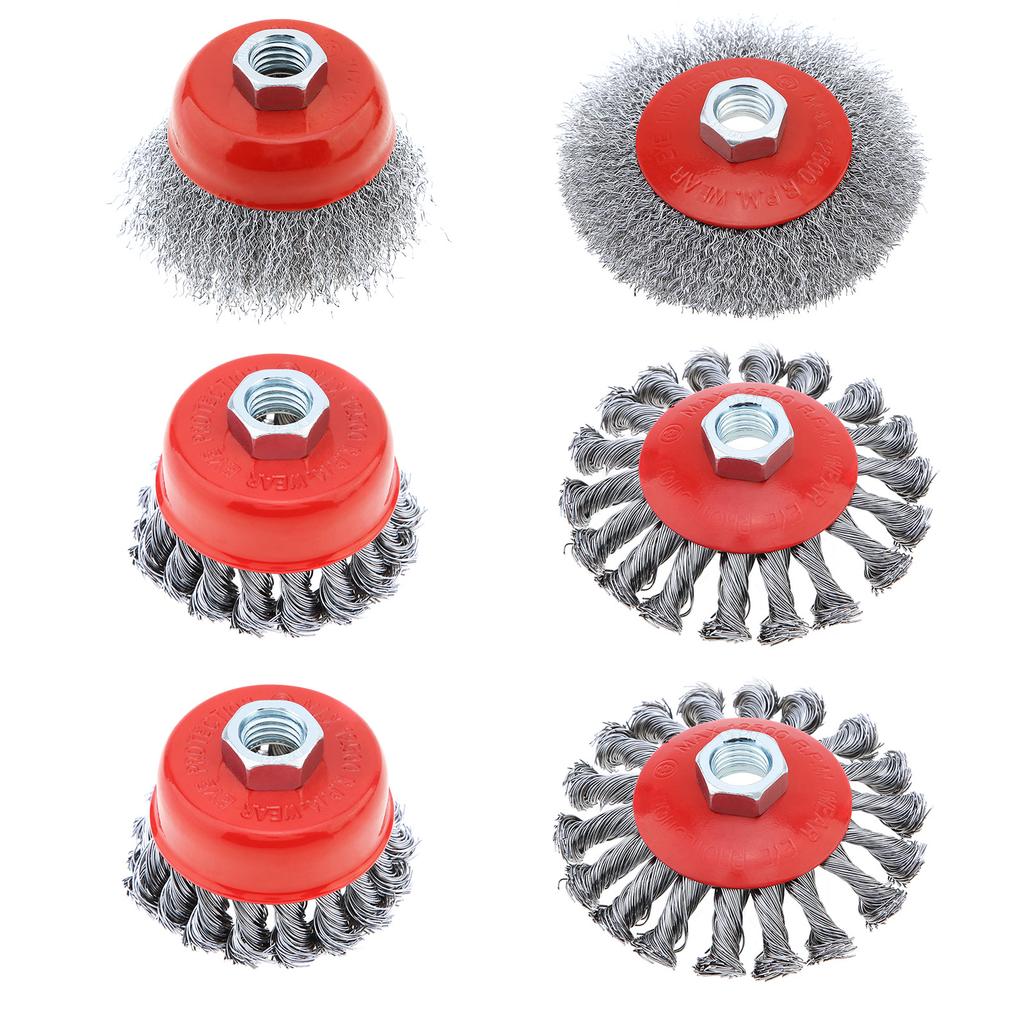 4PCS/6PCS Wire Brush Wheel Cup Brush Set Carbon Steel Wire Brushes for 5/8" 11UNC Angle Grinder Knot Deburring Remove Rust Met