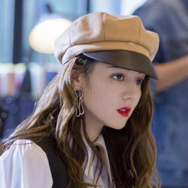 Autumn winter hats children's winter Korean version socialite octagonal hat face trimming duckbill hat black woolen beret