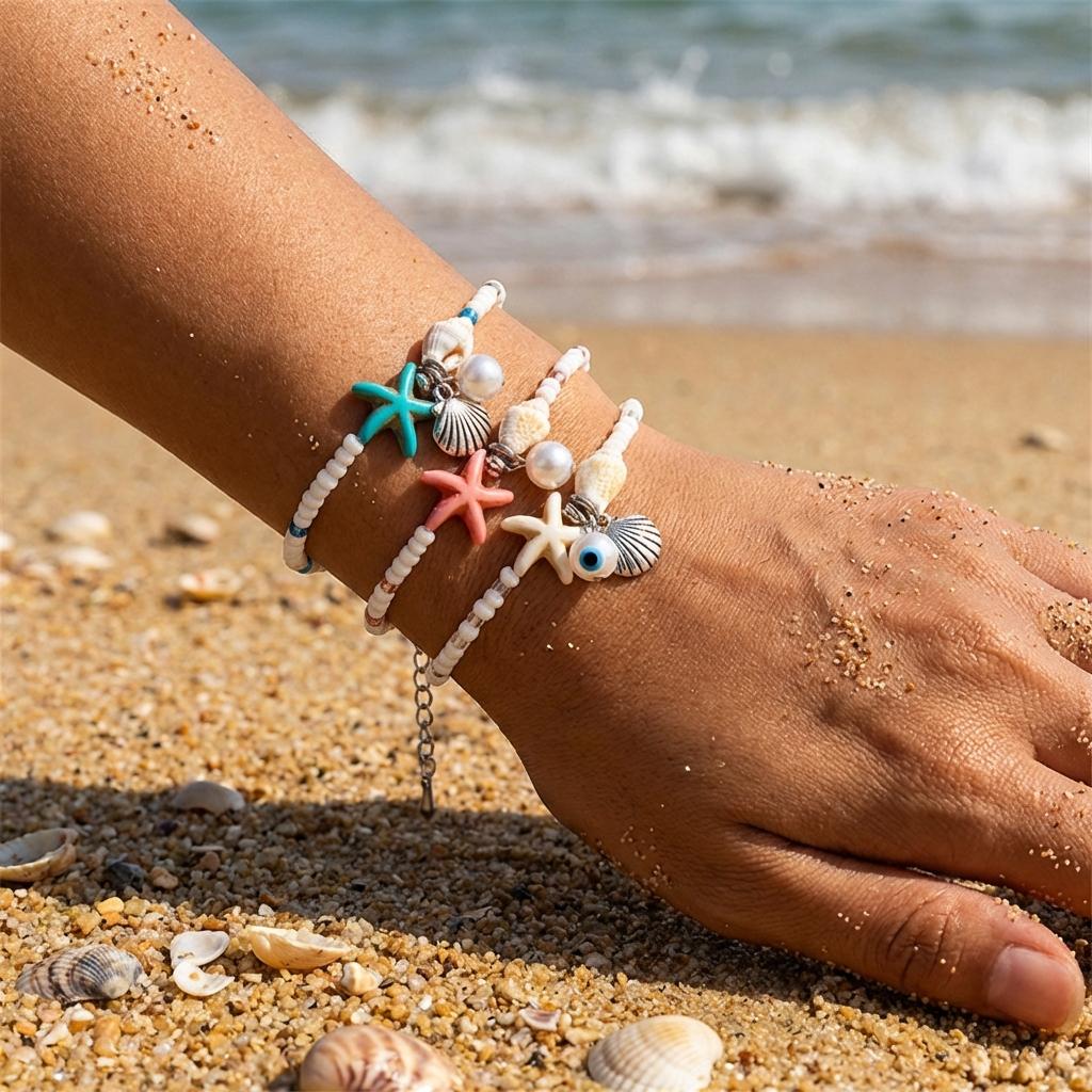 Bohemian Starfish Shell Beaded Bracelet For Women Handmade Rice Beads Conch Bracelets Summer Beach Vacation Party Jewelry Gifts