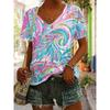 Womens V-Neck Short Sleeve T-Shirt With 3D Printed Striped Loose Fit Casual Chic Top 2025