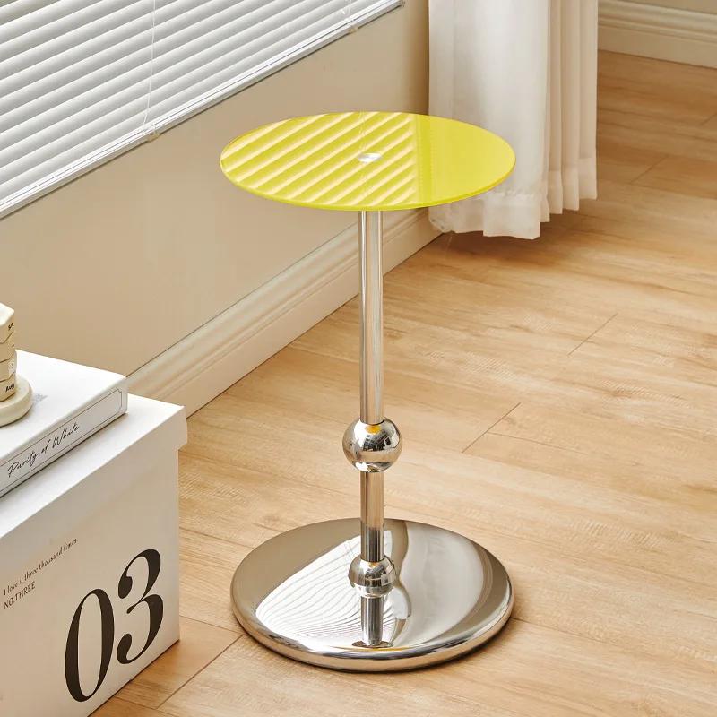 Stainless Steel Sofa Bedside Small Coffee Table Modern Minimalist Creative Mini Small Table Glass Coffee Table Removable