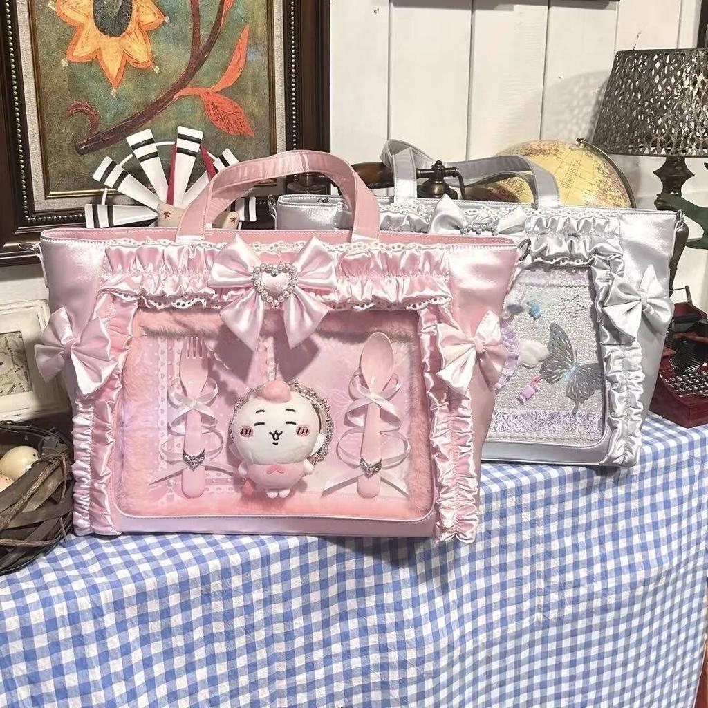 New Y2k Sweet Ita Shoulder Bag Lolita Girl Transparent Tote Bag Women Large Capacity Lace Crossbody Bag Cute DIY Display Handbag