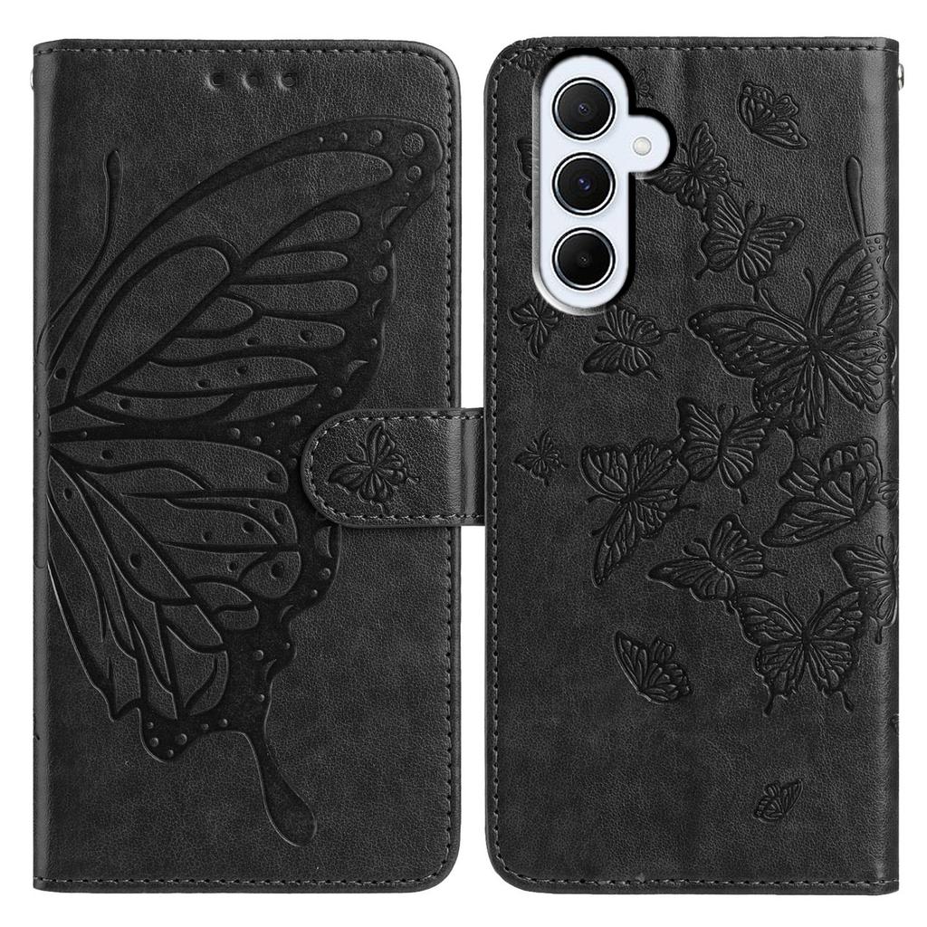 For Samsung Galaxy A55 5G Case Butterfly Imprinted Wallet Stand PU Leather Flip Phone Cover with Strap
