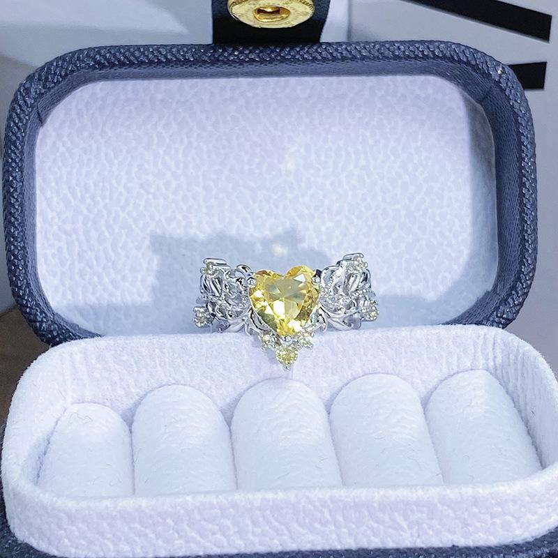 Leichter Luxus Farbe Schatz Super Fee Gelb Zir*****Stift Ring Nische Hoher Sinn Persönlichkeit Blume Liebe Französischer Ring Frau