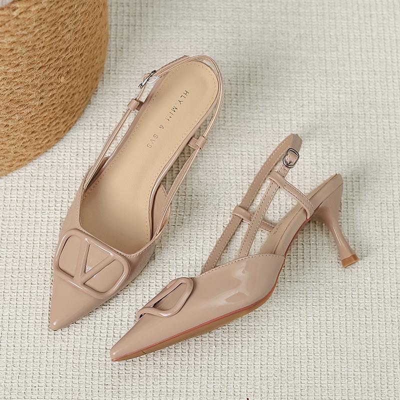 

Весна 2025 Универсальное украшение с заостренной пряжкой, Баотоу с мелким вырезом, Тонкий каблук с пустым высоким каблуком, Сандалии G6589-6 39 телесный