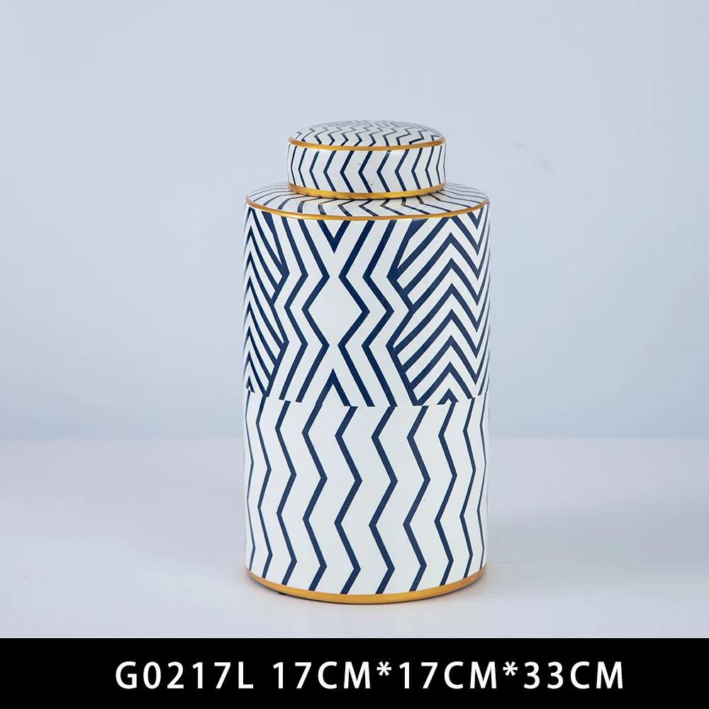 Geometric Stripe Storage Jar with Lid, Ceramic Vase, Candy Jar, Desktop Ornament Storage Container, Home Decoration Crafts
