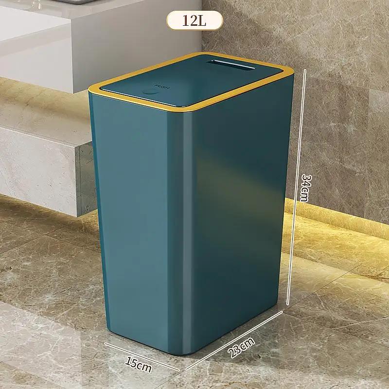 Small Thickened Capacity Bin Bedroom Toilet Trash Can with Lid Simple Design Dormitory Garbage Can Long Tub Shape Press Open
