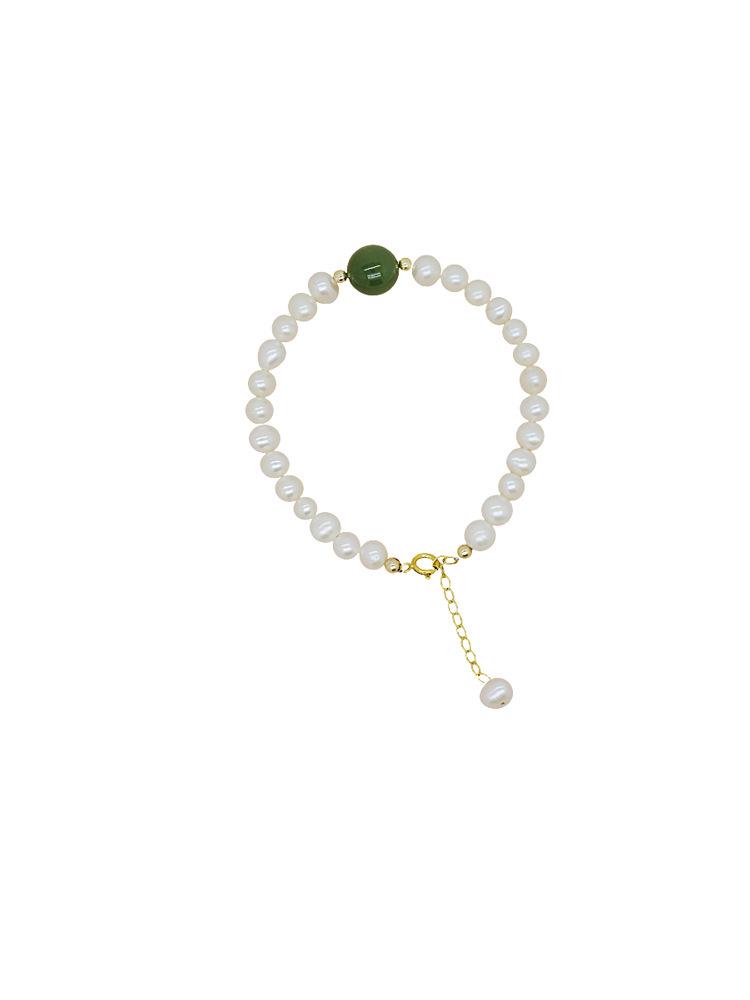 [Indigo] Badu Women's Niche Design Freshwater Pearl Jade Bracelet