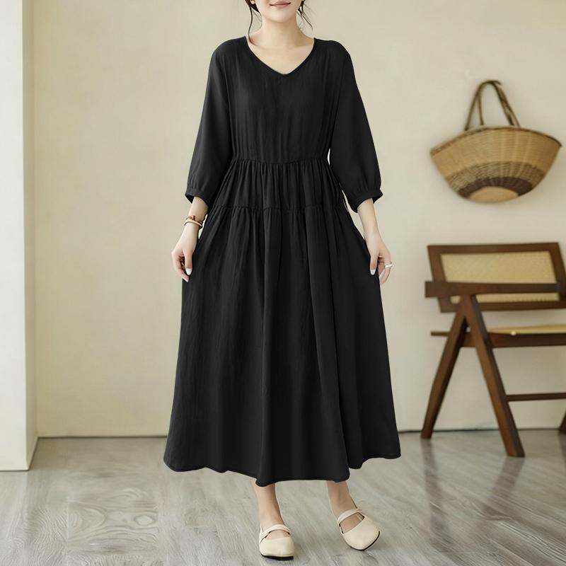ZANZEA Women V-Neck 3/4 Sleeve Loose Casual Dress