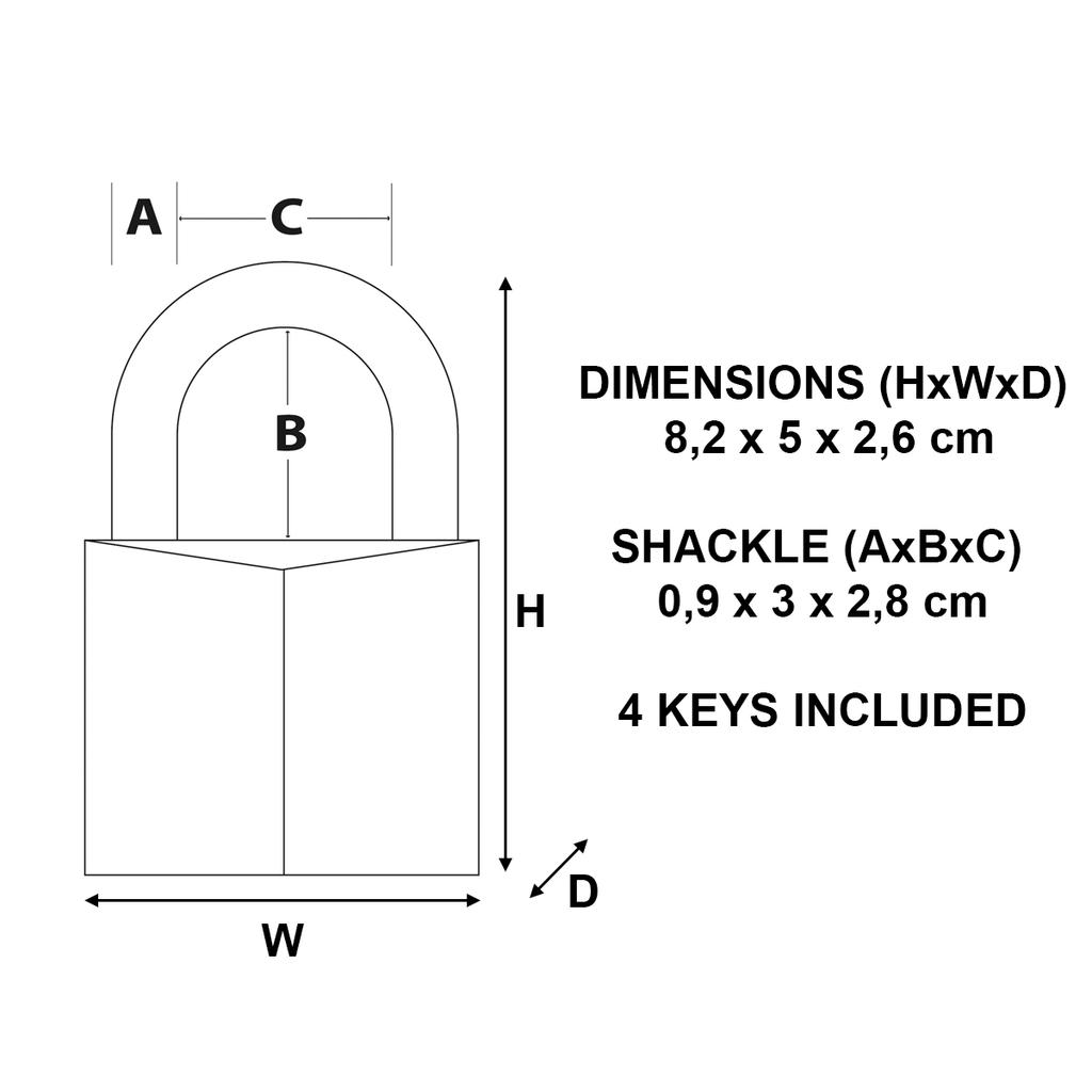 Master Lock Brass Padlock wit Hexagonal Shackle, 50x82x26 mm