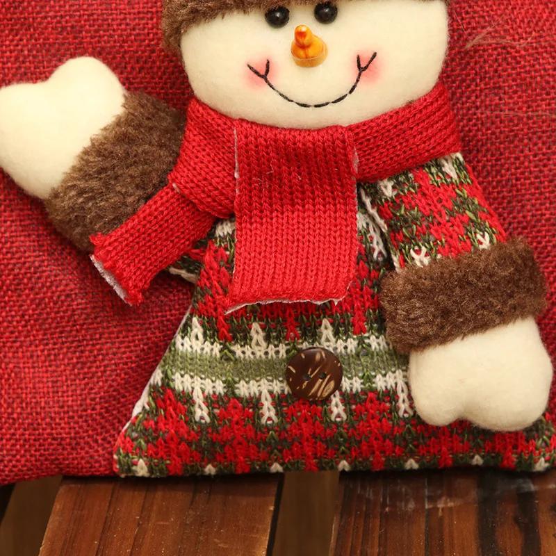 Large Christmas Linen Drawstring Gift Bag Candy Snack Packaging Bag New Year Holiday Cartoon Apple Stocking Christmas Decoration
