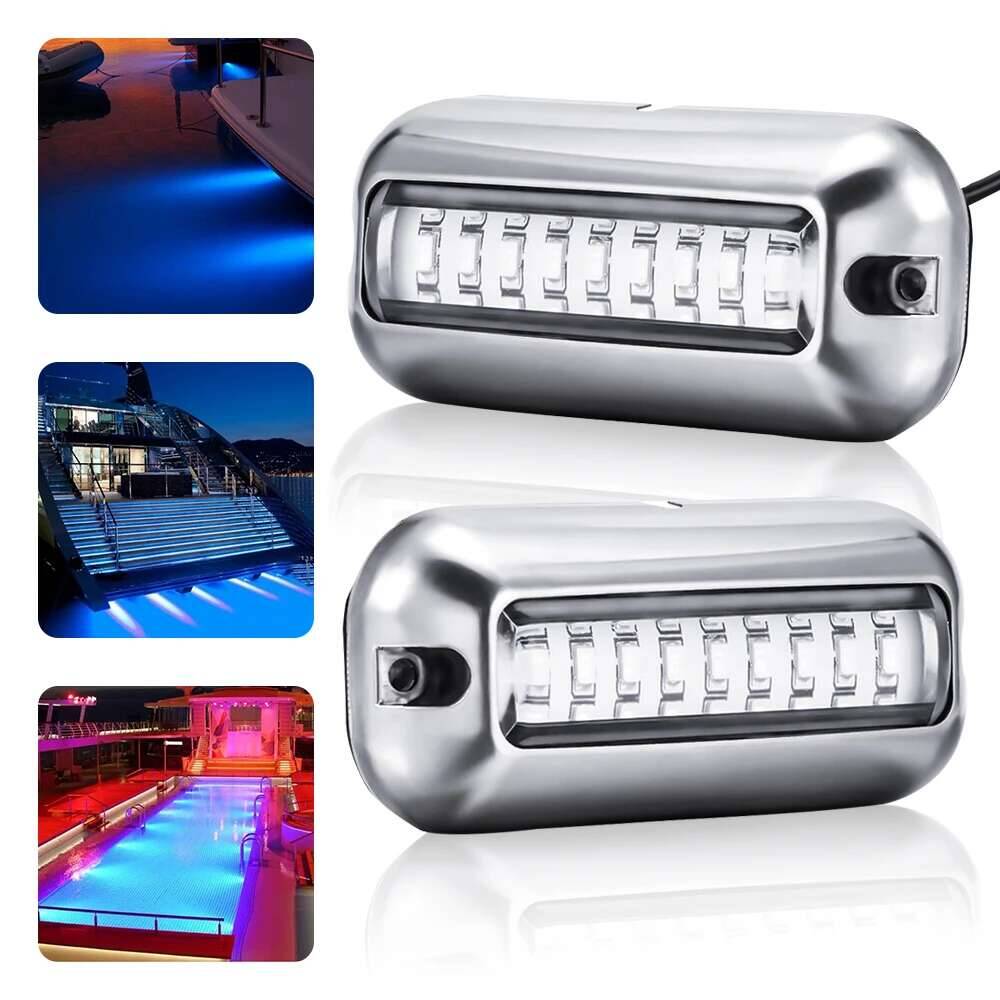 27LED 12V Transom Underwater Pontoon Ship Boat Accessories Stainless Steel Waterproof Marine Light IP68
