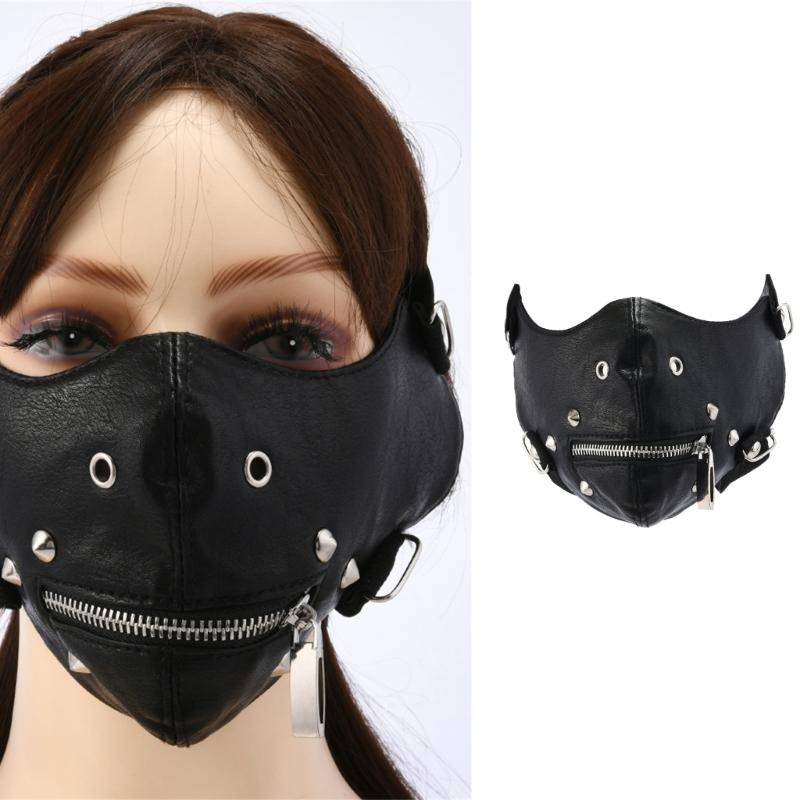 Maschera Sportiva Antipolvere Maschera in Pelle Borchiata, Maschera Punk Biker Motociclista Rock Mezza Faccia Costumi Cosplay di Halloween