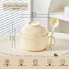 Cream Yellow Ceramic Instant Noodle Bowl with Lid, Spoon & Handle