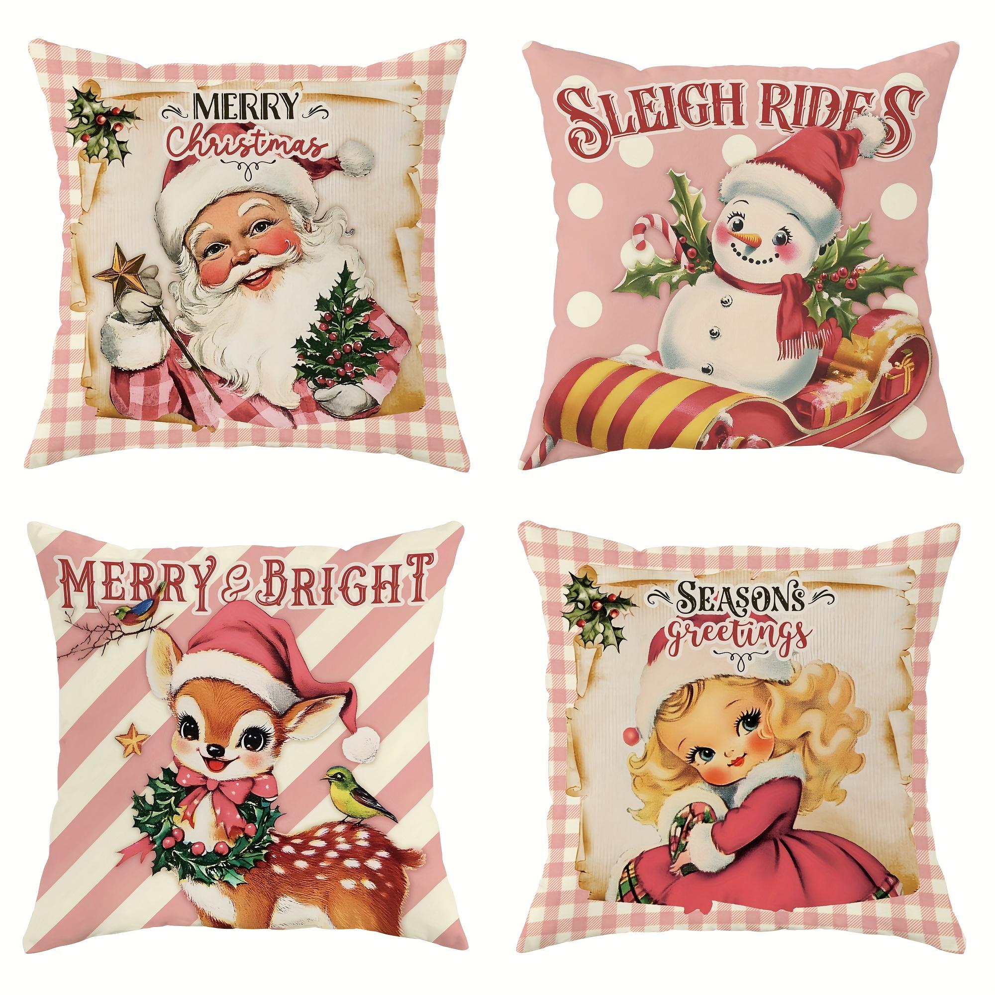 4pcs Christmas Pillow Covers Merry Christmas Velvet Throw Pillow Covers, Funny Cute Cosy Soft Decorative Pillowcases 18in 4PCS
