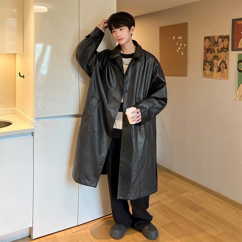 

Мужская кожаная куртка с лацканами, весна и осень, новая мужская молодежная американская ретро-темная модная кожаная куртка средней длины 8XL чёрный