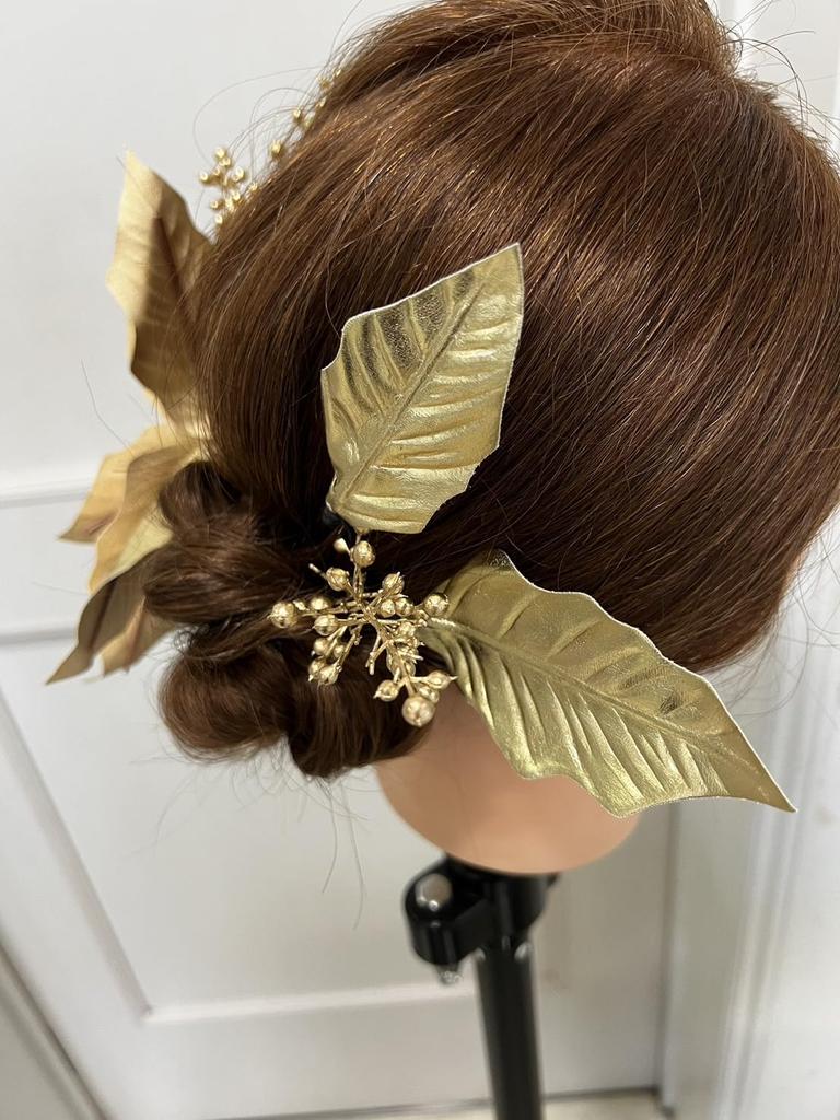 Golden Hair Ornament Set Headdress Wedding Bridal Accessory Artificial Flower Golden Hair Ornament Lulu's Lulu's-2818