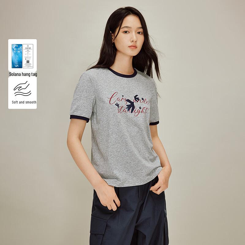 INMAN 2026 Spring Cool-Feel Sorona Print Colorblock Crew Neck T-shirt S