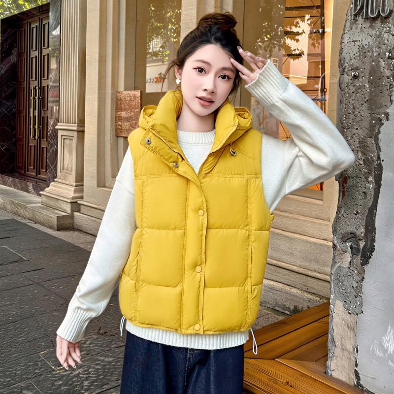 Womens Casual Hooded Puffer Vest Fall Winter Loose Sleeveless Cotton Jacket Solid Color