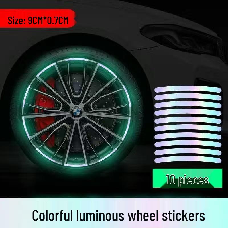 Colorful Reflective Wheel Hub Stickers - Anti-Collision Luminous Decals for Car Tires