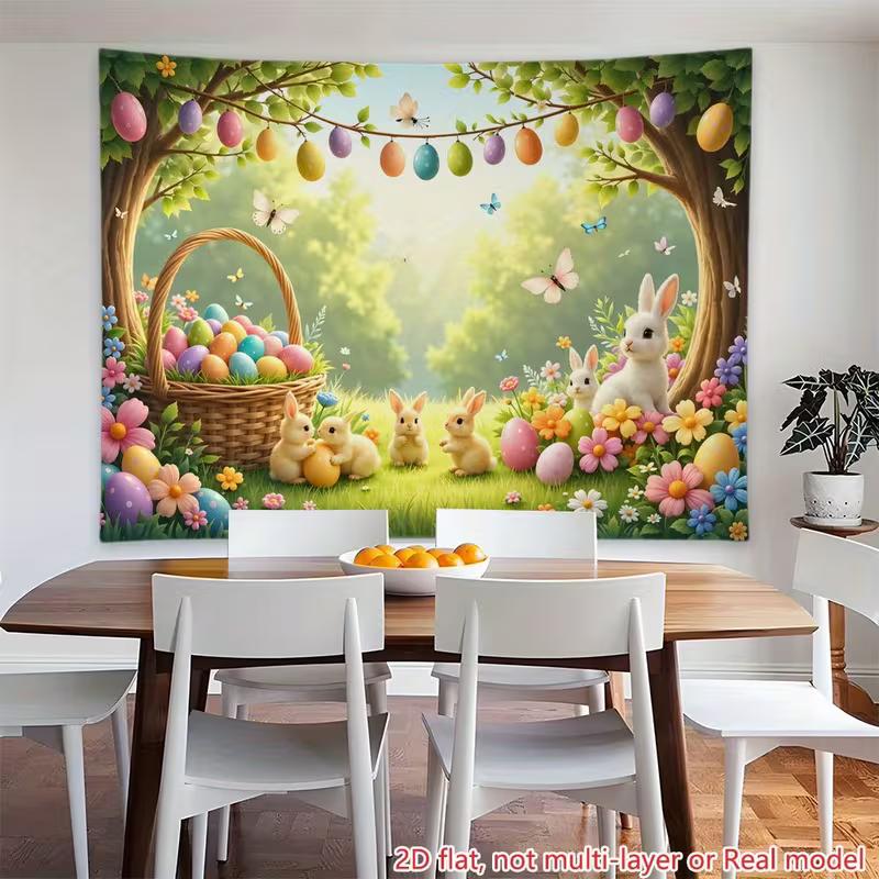 2D Easter Photo Booth Backdrop, Cute Bunnies & Floral Garden Photography Background