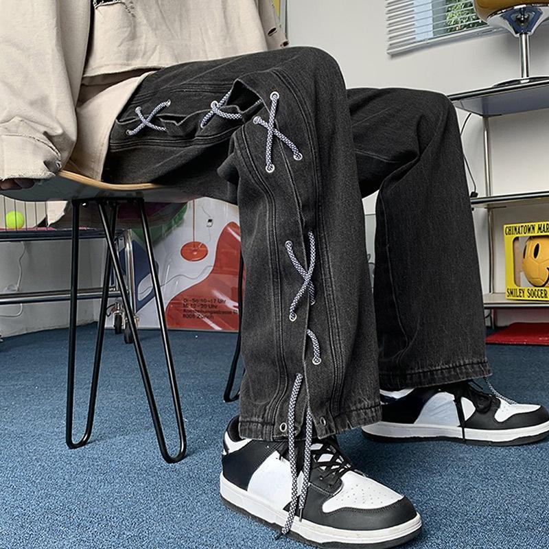 Jeans Larghi Uomo Strappati Vintage Y2K - Pantaloni Denim A Vita Alta, Streetwear Grunge Con Strappi E Rivetti, Taglie Comfort