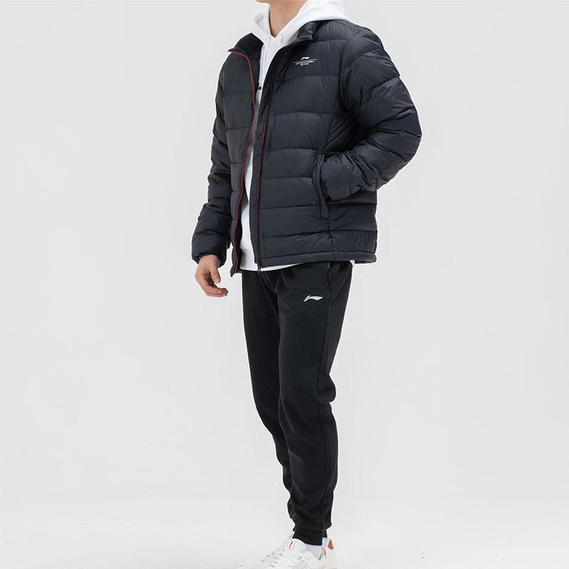 Li Ning Table Tennis Series Solid Color Windproof Cold Resistant Warm Down Jacket Letter Print Pullover Hoodie Casual Sports Suit AYMS199-1+AWDTF33-2