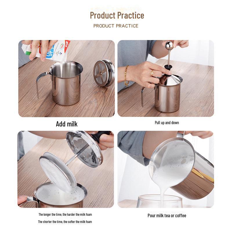 Japanese Style Stainless Steel Double Layer Handheld Milk Frother for Fancy Coffee